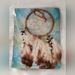 Dreamcatcher with Feathers and Beads Brown